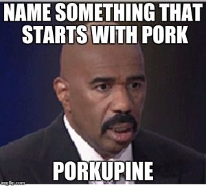 Name something that starts with pork...porkupine -Steve Harvey meme